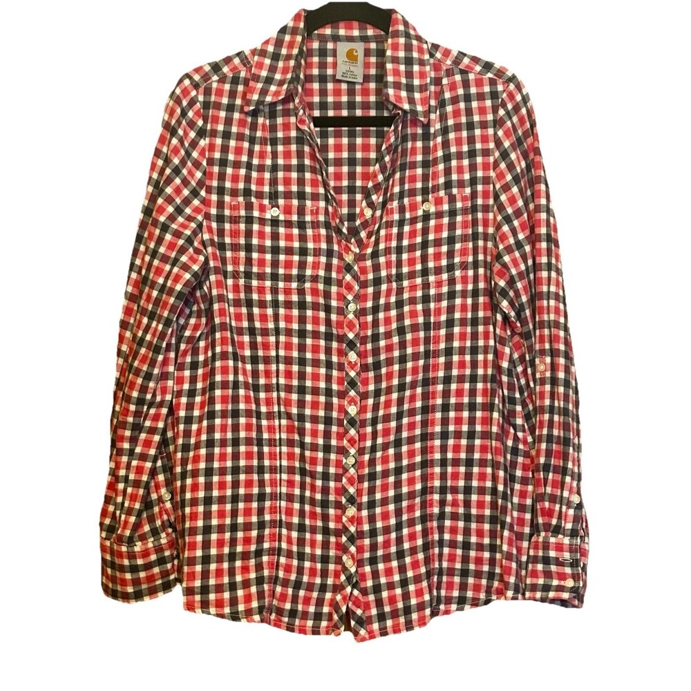 Carhartt Women's Plaid Button-Up Shirt Pink Blue  White 100% Cotton Size L